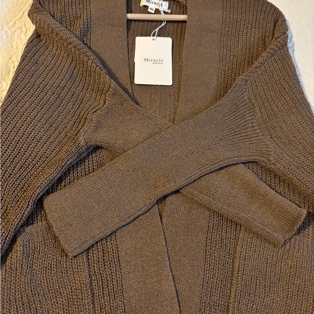 Miracle Brown Open-Front Knit Cardigan - Picture 4 of 10